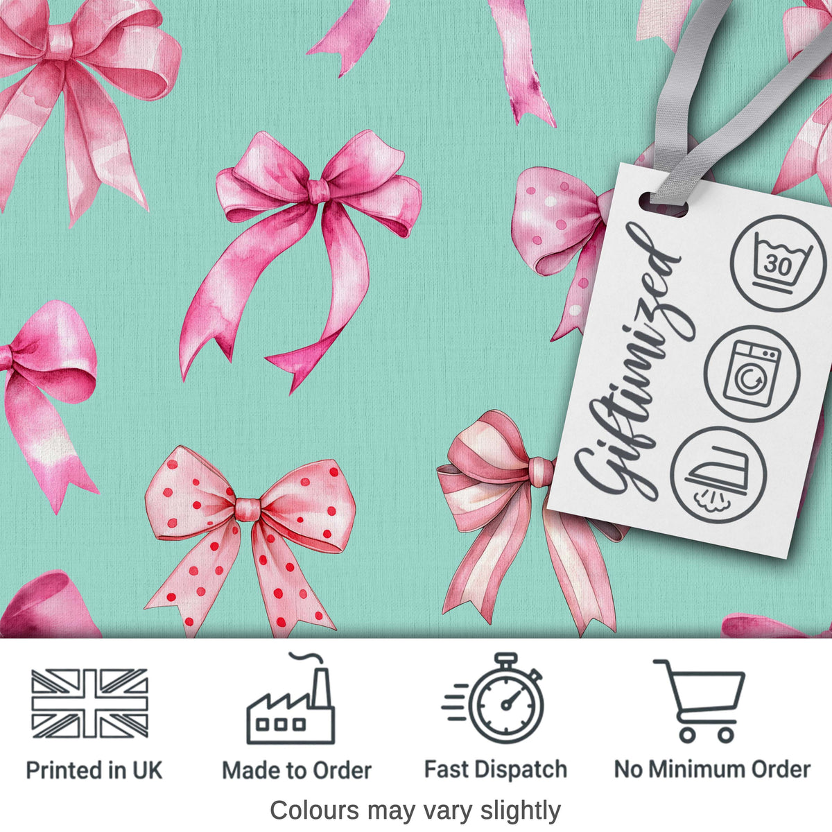 Watercolor Pink Ribbon Bow Seamless Pattern with Blue Stripes Lovely  Digital Print Material by the Metre UK Sewing Quilting Textile