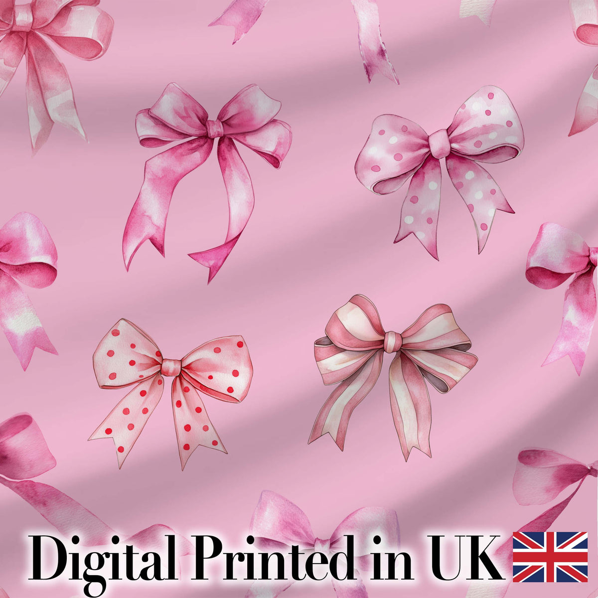 Watercolor Pink Ribbon Bow with Neutral Beige Stripes Background  Digital Print Material by the Metre UK Sewing Quilting Textile