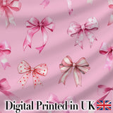 Watercolor Pink Ribbon Bow with Neutral Beige Stripes Background  Digital Print Material by the Metre UK Sewing Quilting Textile