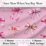 Watercolor Pink Ribbon Bow with Neutral Beige Stripes Background  Digital Print Material by the Metre UK Sewing Quilting Textile