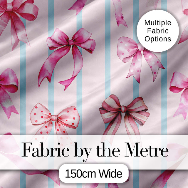 Watercolor Pink Ribbon Bow Seamless Pattern with Mint Green Stripes  Digital Print Material by the Metre UK Sewing Quilting Textile