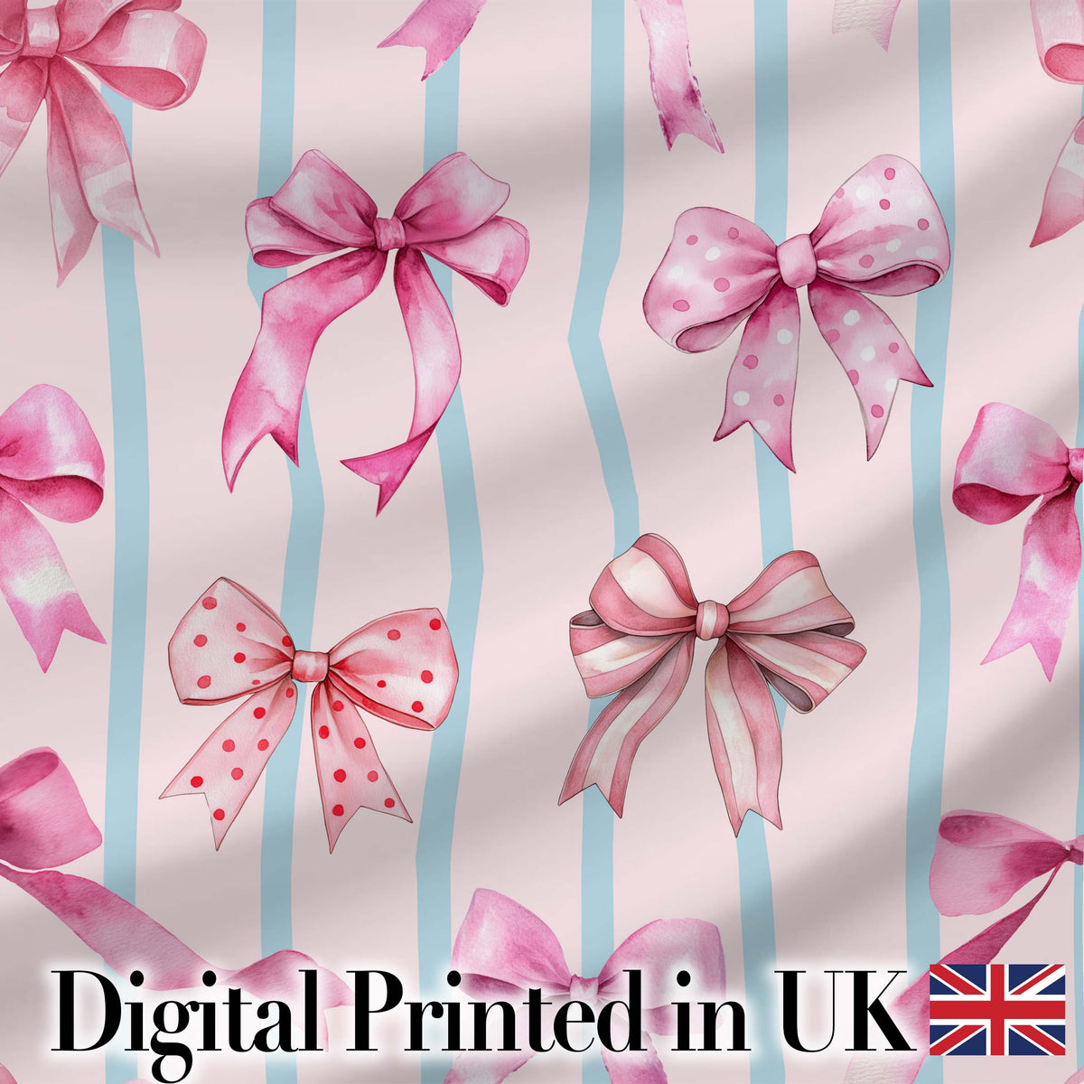 Watercolor Pink Ribbon Bow Seamless Pattern with Mint Green Stripes  Digital Print Material by the Metre UK Sewing Quilting Textile