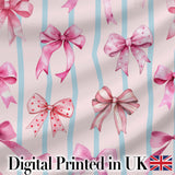 Watercolor Pink Ribbon Bow Seamless Pattern with Mint Green Stripes  Digital Print Material by the Metre UK Sewing Quilting Textile