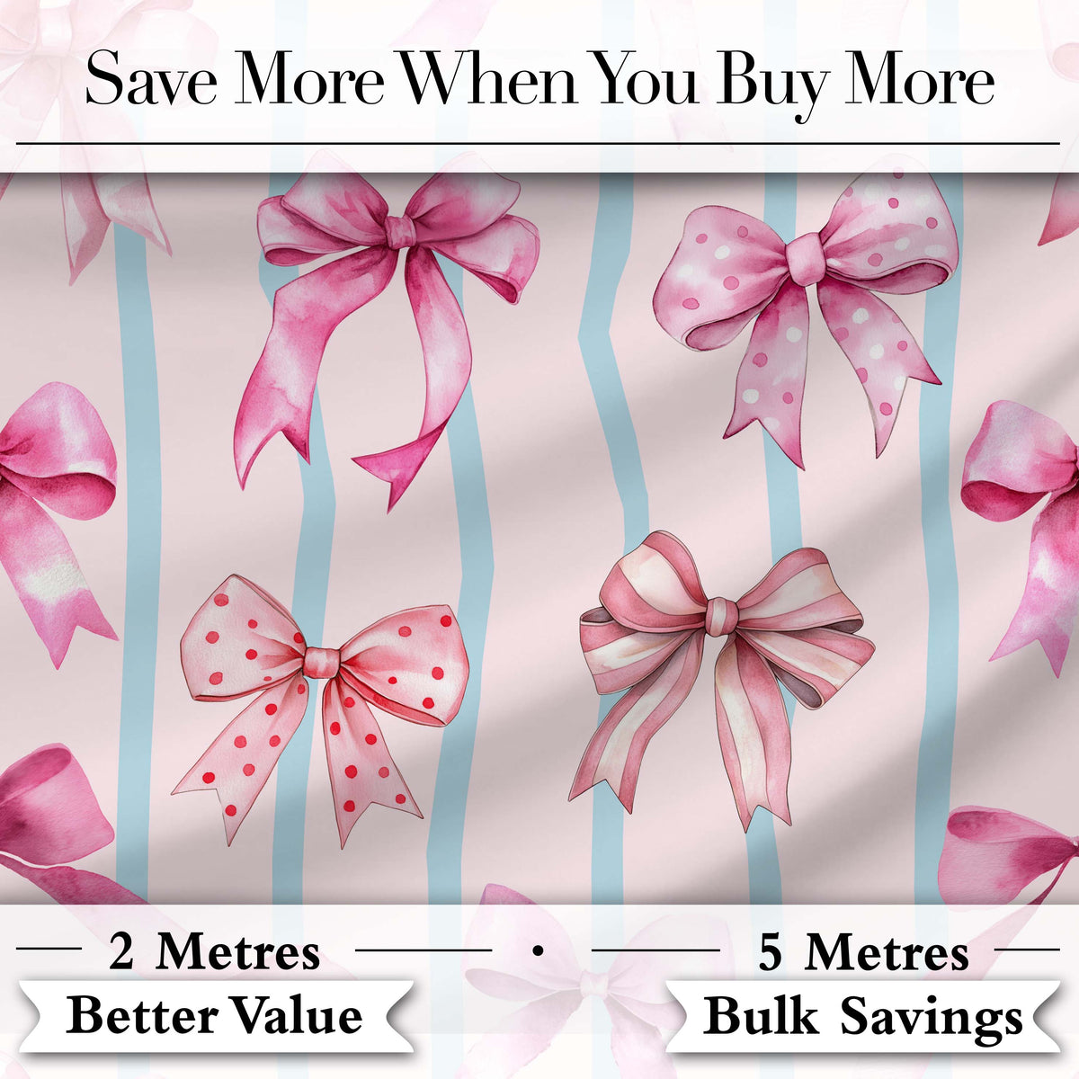 Watercolor Pink Ribbon Bow Seamless Pattern with Mint Green Stripes  Digital Print Material by the Metre UK Sewing Quilting Textile
