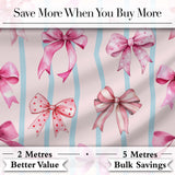 Watercolor Pink Ribbon Bow Seamless Pattern with Mint Green Stripes  Digital Print Material by the Metre UK Sewing Quilting Textile