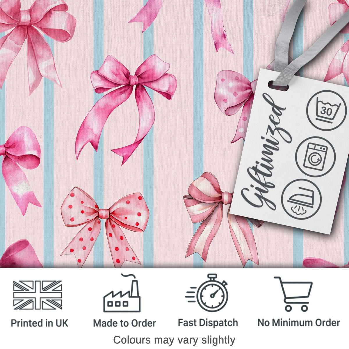 Watercolor Pink Ribbon Bow Seamless Pattern with Mint Green Stripes  Digital Print Material by the Metre UK Sewing Quilting Textile