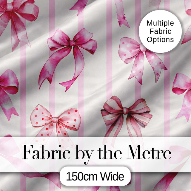 Watercolor Pink Ribbon Bow Seamless Pattern on Light Grey Background  Digital Print Material by the Metre UK Sewing Quilting Textile