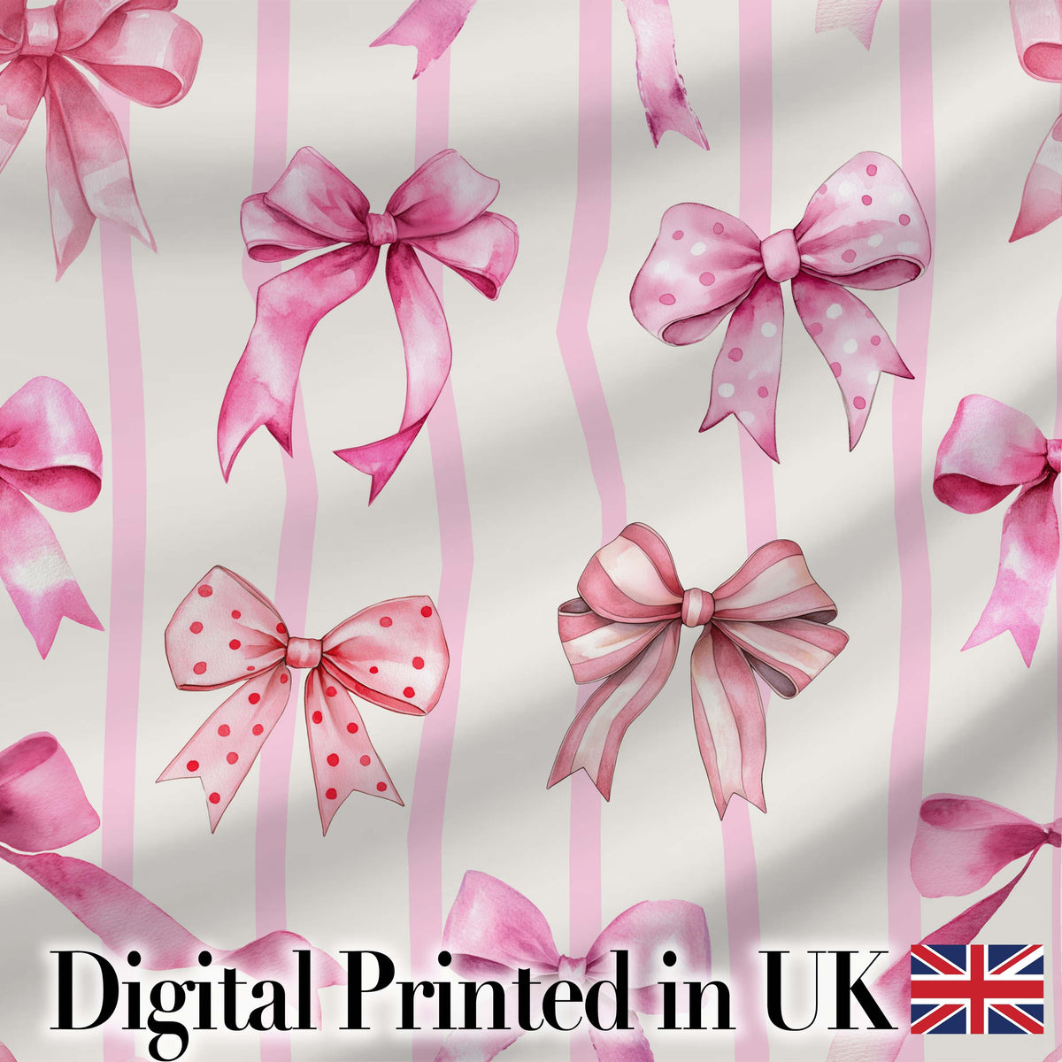 Watercolor Pink Ribbon Bow Seamless Pattern on Light Grey Background  Digital Print Material by the Metre UK Sewing Quilting Textile