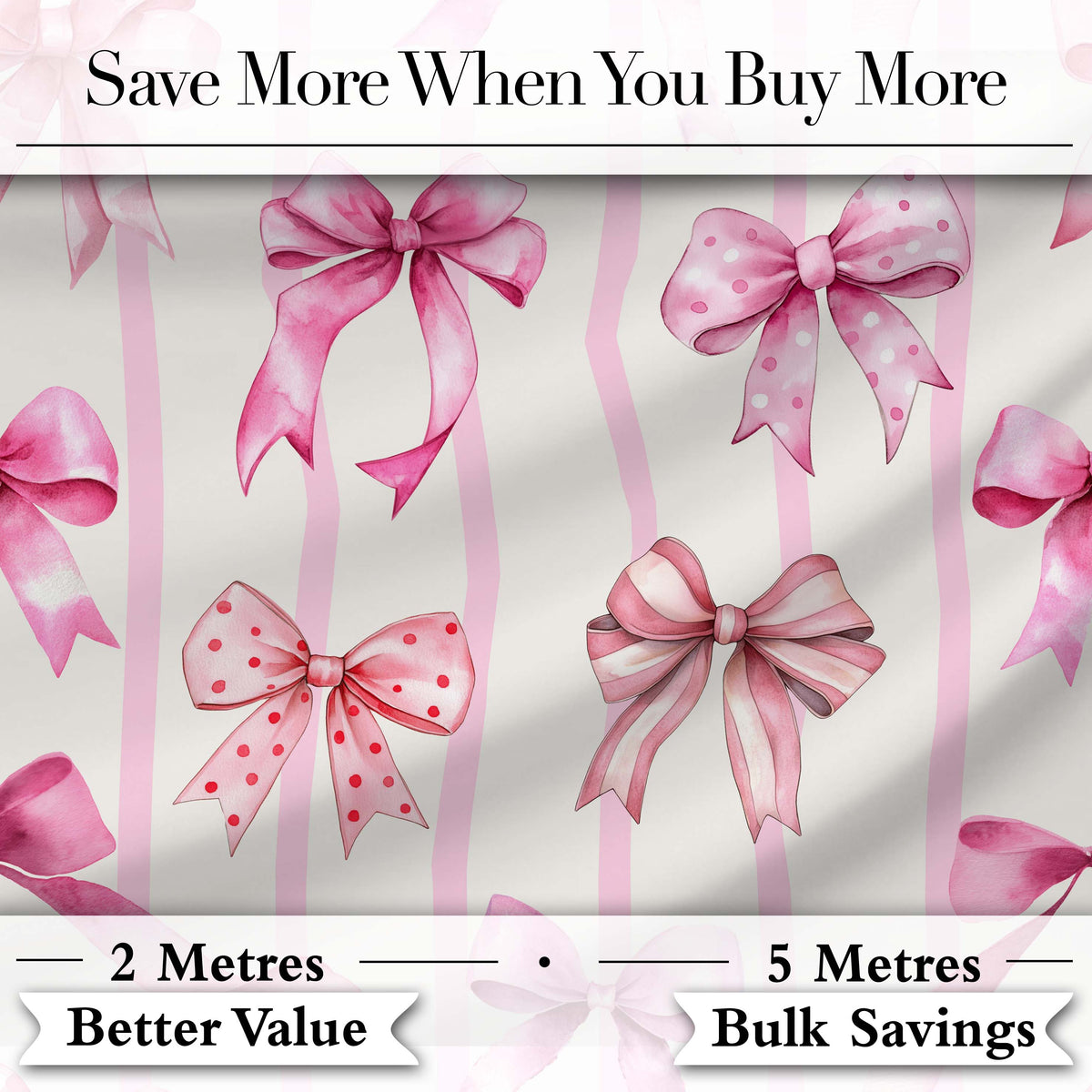 Watercolor Pink Ribbon Bow Seamless Pattern on Light Grey Background  Digital Print Material by the Metre UK Sewing Quilting Textile