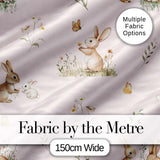 Watercolor Bunny Floral Meadow Seamless Pattern on Neutral Cream  Digital Print Material by the Metre UK Sewing Quilting Textile