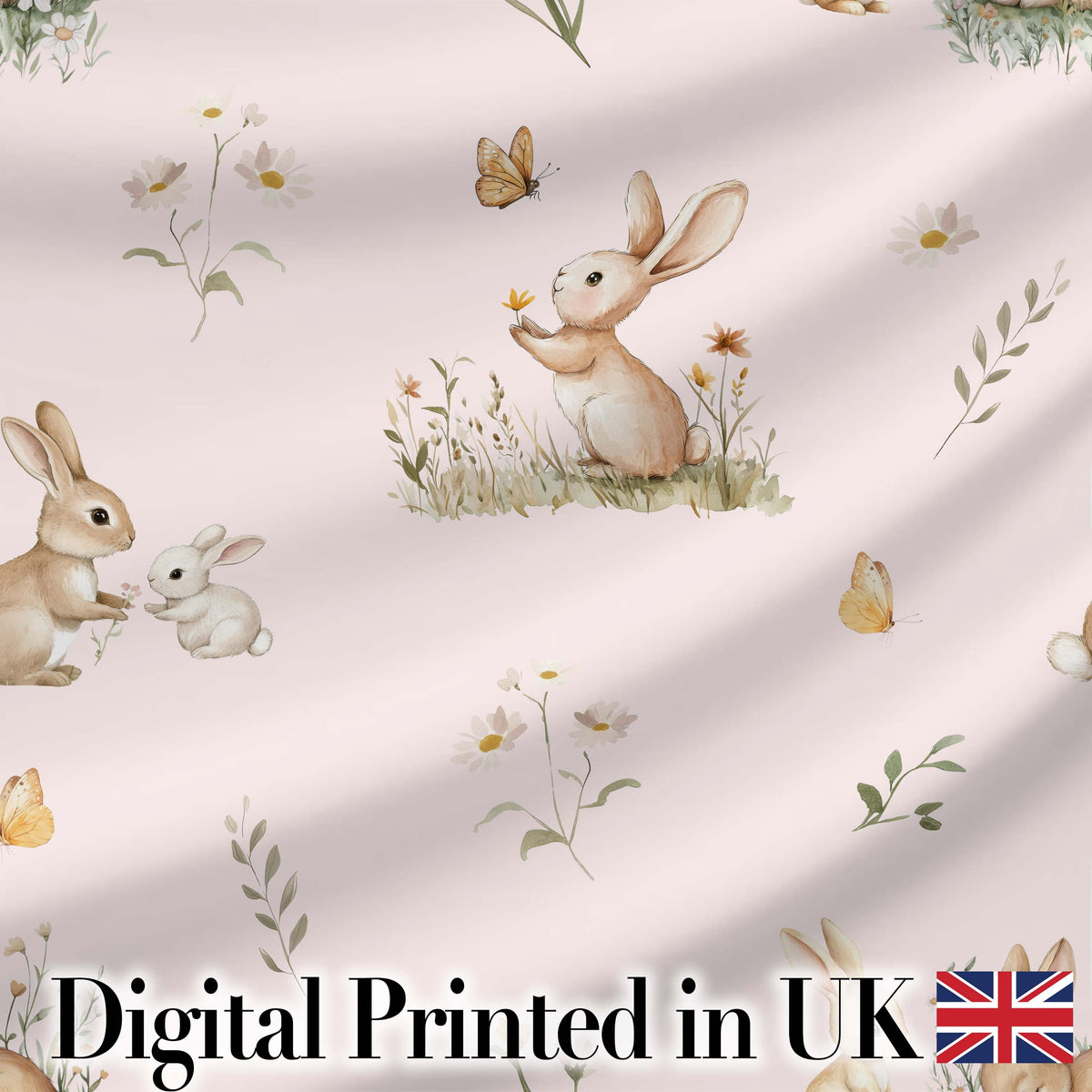 Watercolor Bunny Floral Meadow Seamless Pattern on Neutral Cream  Digital Print Material by the Metre UK Sewing Quilting Textile