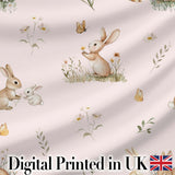 Watercolor Bunny Floral Meadow Seamless Pattern on Neutral Cream  Digital Print Material by the Metre UK Sewing Quilting Textile