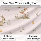 Watercolor Bunny Floral Meadow Seamless Pattern on Neutral Cream  Digital Print Material by the Metre UK Sewing Quilting Textile
