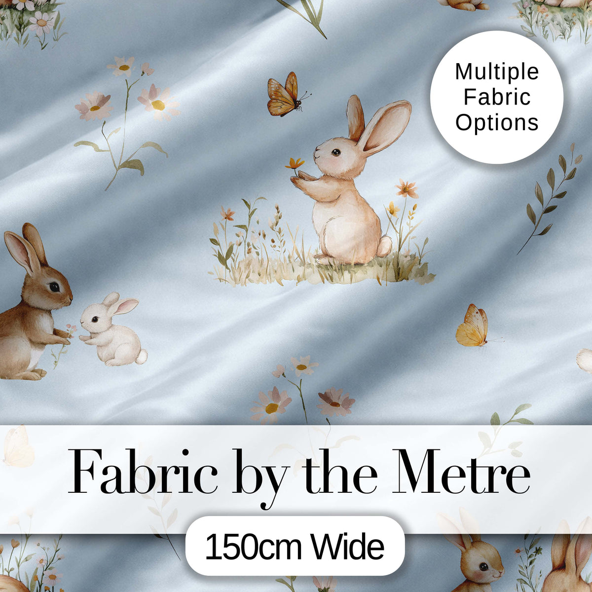 Watercolor Bunny Floral Meadow Pastel Green Seamless Pattern Lovely  Digital Print Material by the Metre UK Sewing Quilting Textile