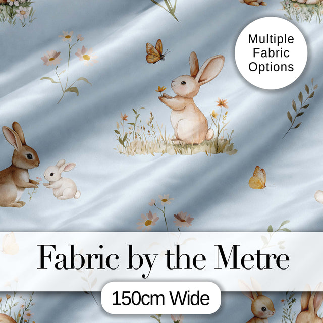 Watercolor Bunny Floral Meadow Pastel Green Seamless Pattern Lovely  Digital Print Material by the Metre UK Sewing Quilting Textile