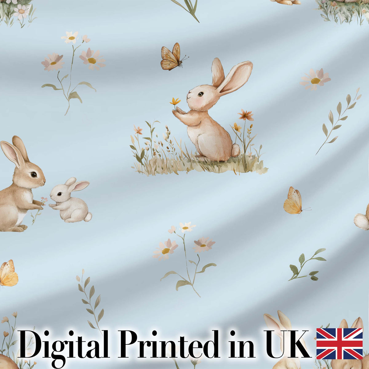 Watercolor Bunny Floral Meadow Pastel Green Seamless Pattern Lovely  Digital Print Material by the Metre UK Sewing Quilting Textile