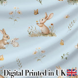 Watercolor Bunny Floral Meadow Pastel Green Seamless Pattern Lovely  Digital Print Material by the Metre UK Sewing Quilting Textile