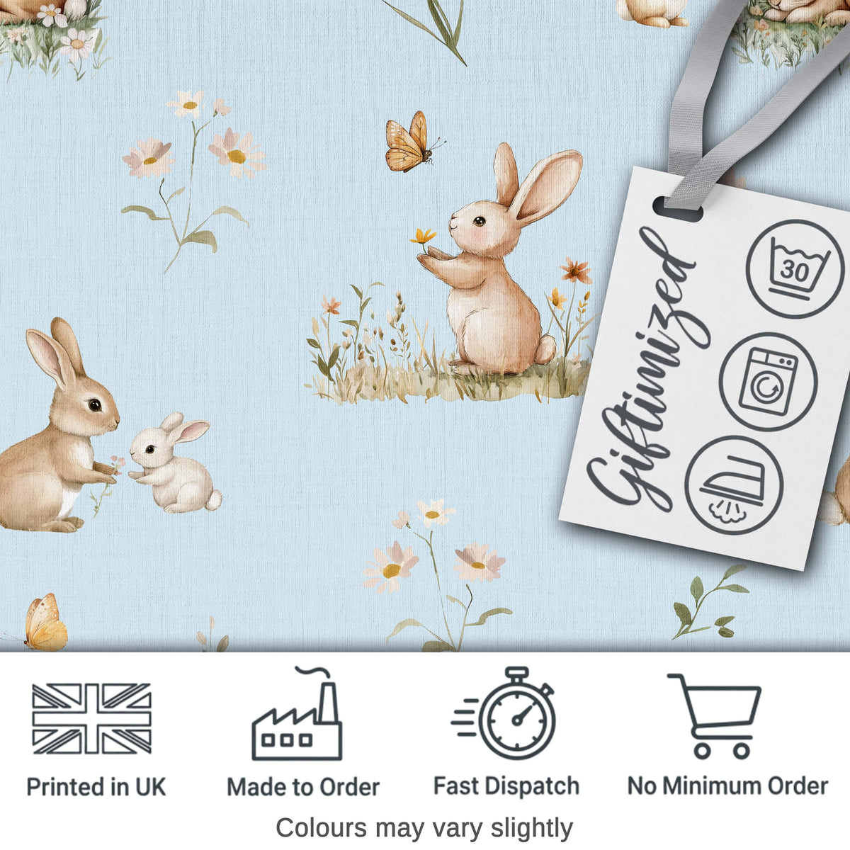 Watercolor Bunny Floral Meadow Pastel Green Seamless Pattern Lovely  Digital Print Material by the Metre UK Sewing Quilting Textile