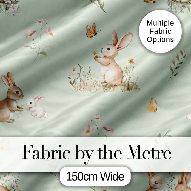 Watercolor Bunny Floral Meadow Light Grey Seamless Pattern Lovely  Digital Print Material by the Metre UK Sewing Quilting Textile