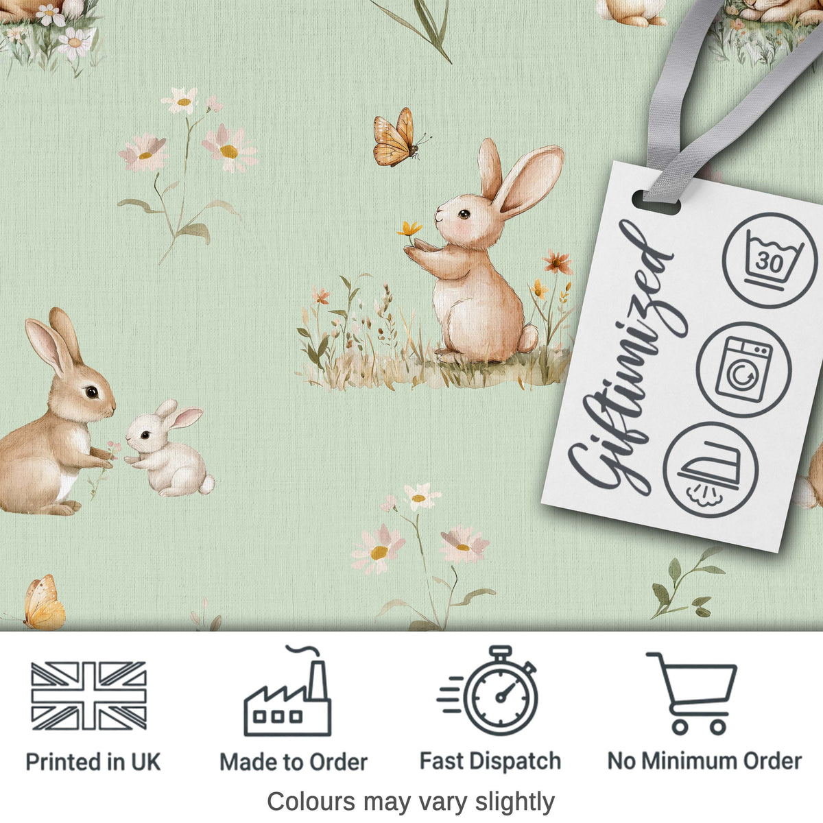 Watercolor Bunny Floral Meadow Light Grey Seamless Pattern Lovely  Digital Print Material by the Metre UK Sewing Quilting Textile