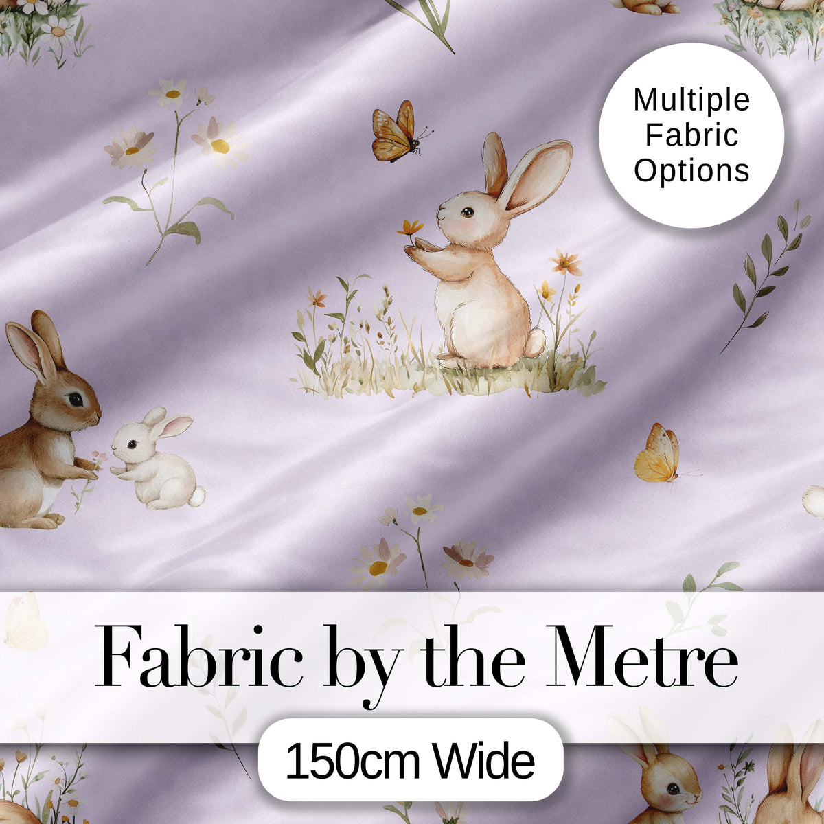 Cute Blue Floral Bunny Illustration Seamless Pattern Lovely  Digital Print Material by the Metre UK Sewing Quilting Textile