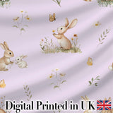 Cute Blue Floral Bunny Illustration Seamless Pattern Lovely  Digital Print Material by the Metre UK Sewing Quilting Textile