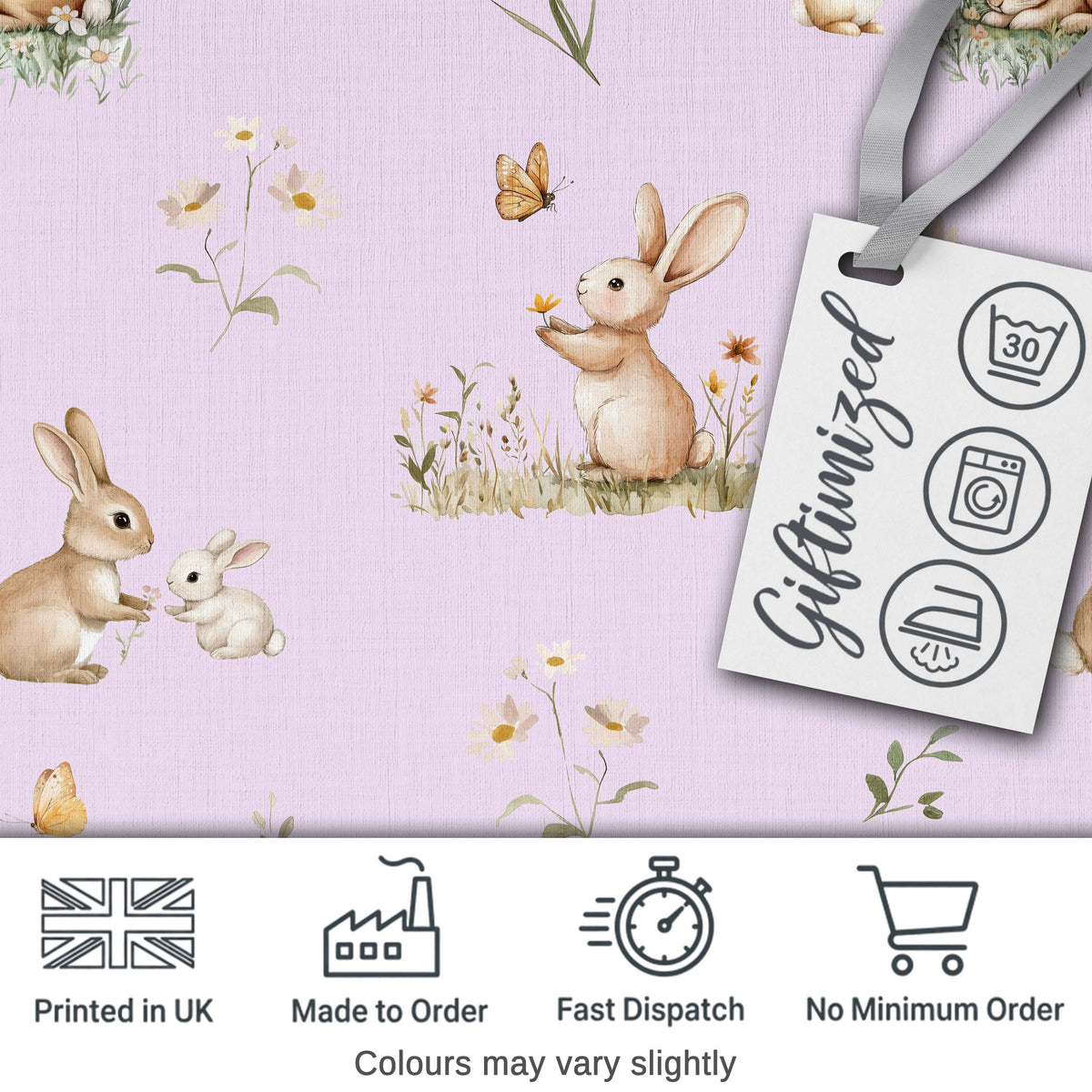 Cute Blue Floral Bunny Illustration Seamless Pattern Lovely  Digital Print Material by the Metre UK Sewing Quilting Textile