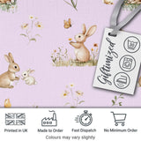 Cute Blue Floral Bunny Illustration Seamless Pattern Lovely  Digital Print Material by the Metre UK Sewing Quilting Textile