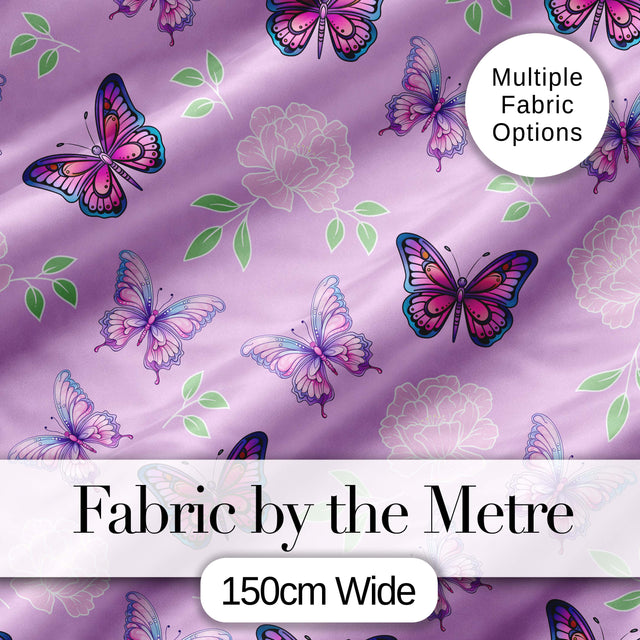 Pink Purple Butterfly Floral Yellow Background Seamless Pattern  Digital Print Material by the Metre UK Sewing Quilting Textile