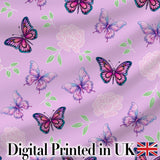 Pink Purple Butterfly Floral Yellow Background Seamless Pattern  Digital Print Material by the Metre UK Sewing Quilting Textile