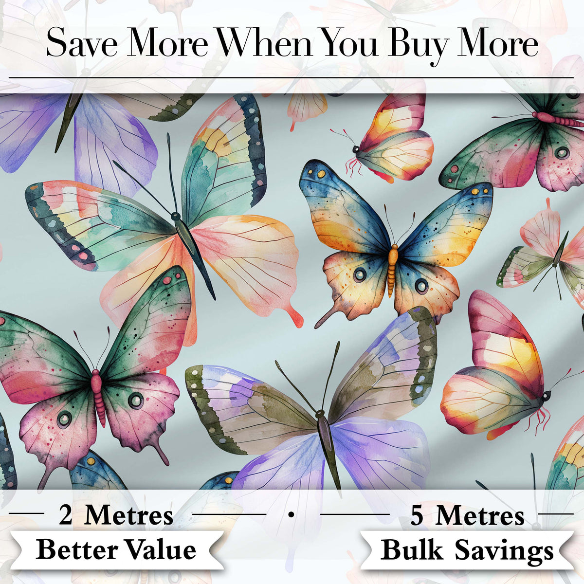 Pastel Watercolor Butterflies White Background Seamless Pattern  Digital Print Material by the Metre UK Sewing Quilting Textile