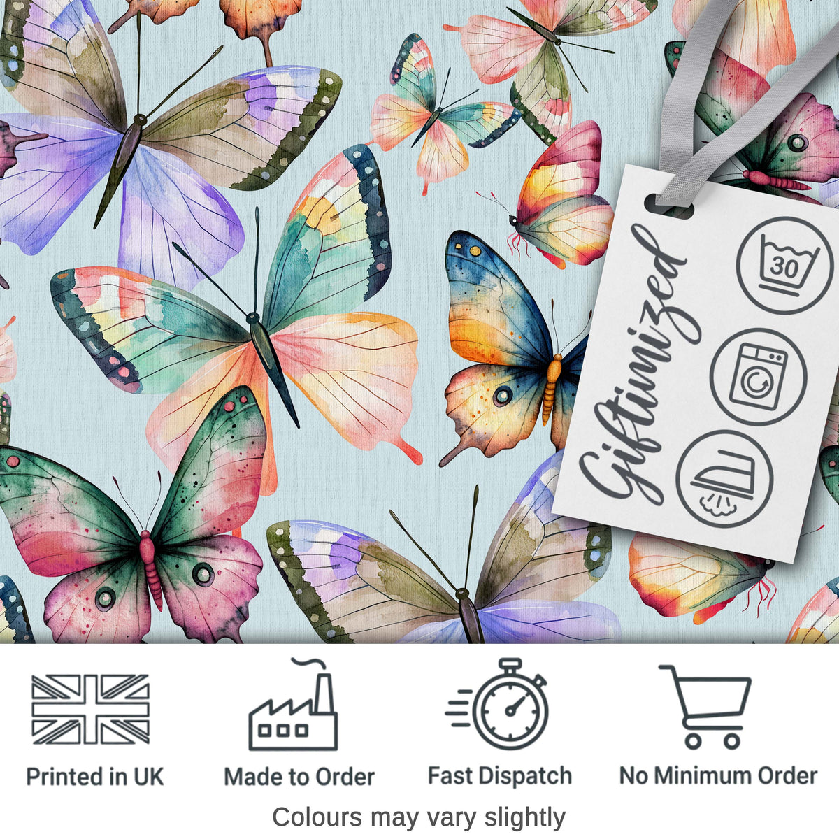 Pastel Watercolor Butterflies White Background Seamless Pattern  Digital Print Material by the Metre UK Sewing Quilting Textile