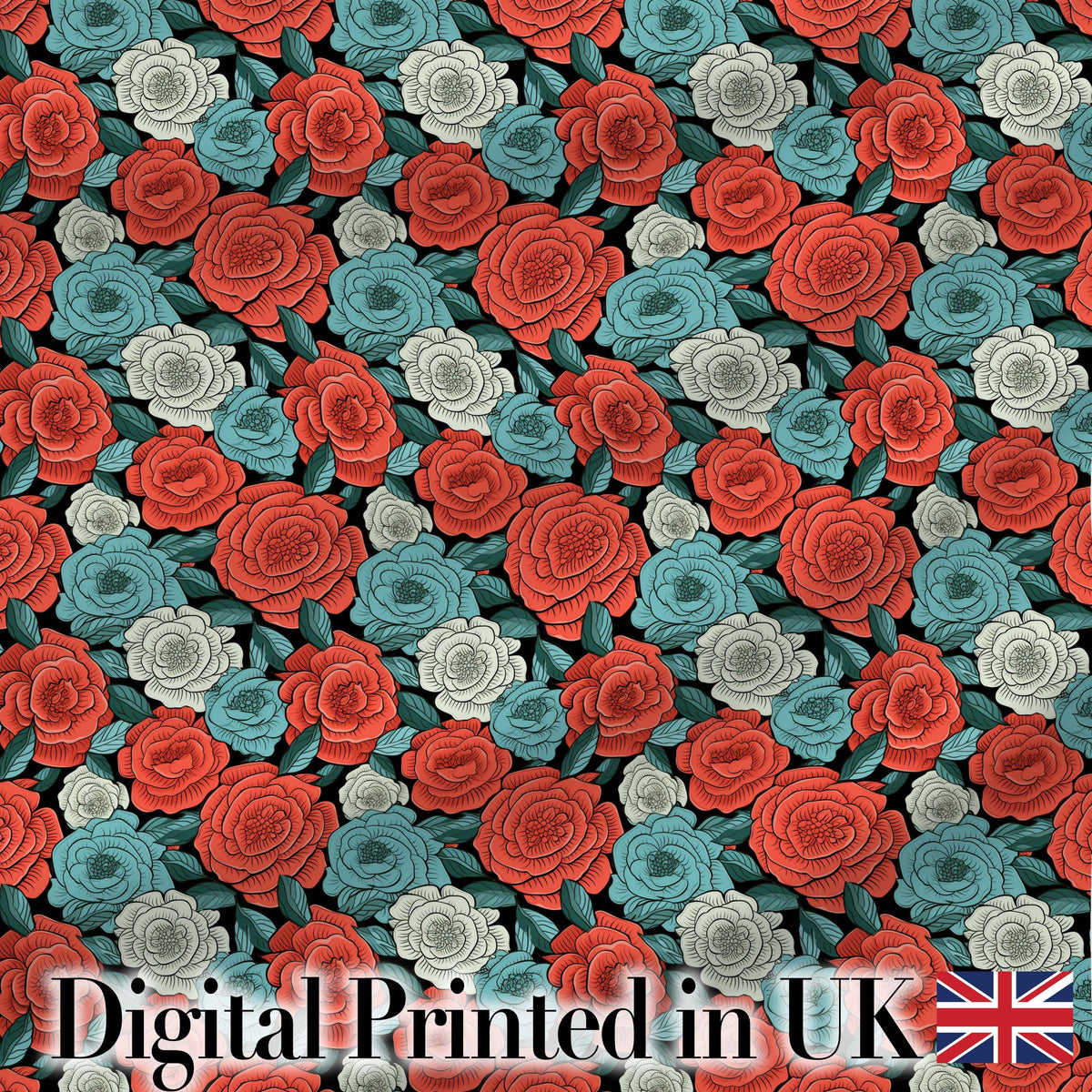 Dark Background Coral Rose Floral Seamless Pattern Cute Unique Gift  Digital Print Material by the Metre UK Sewing Quilting Textile