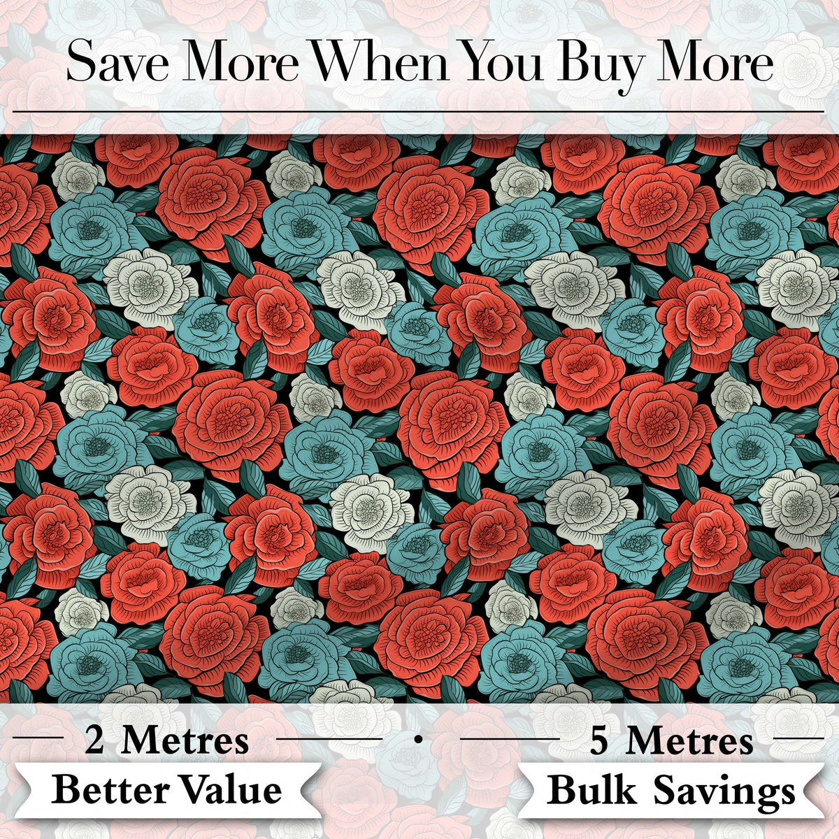 Dark Background Coral Rose Floral Seamless Pattern Cute Unique Gift  Digital Print Material by the Metre UK Sewing Quilting Textile