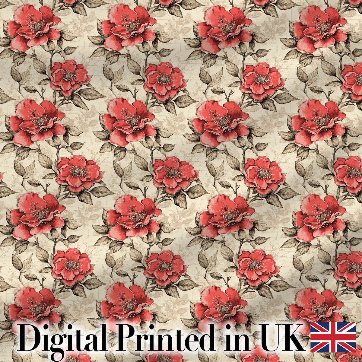 Bold Red and Ivory Camellia Floral Seamless Pattern Cute Unique Gift  Digital Print Material by the Metre UK Sewing Quilting Textile