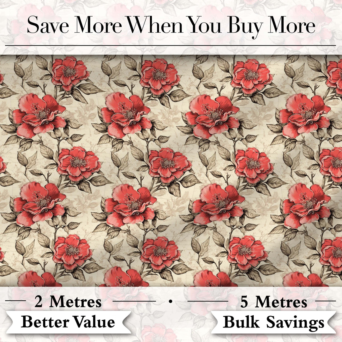 Bold Red and Ivory Camellia Floral Seamless Pattern Cute Unique Gift  Digital Print Material by the Metre UK Sewing Quilting Textile