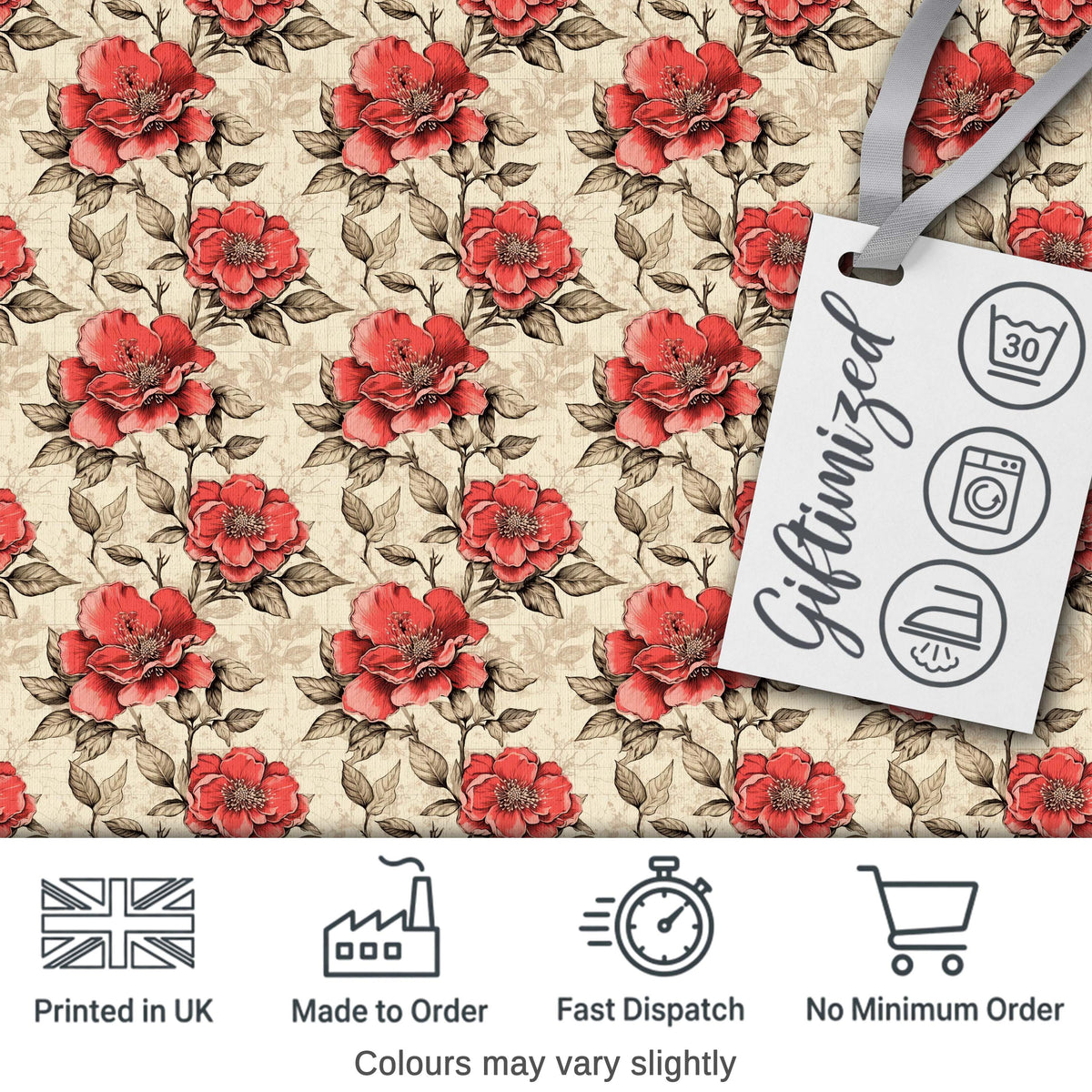 Bold Red and Ivory Camellia Floral Seamless Pattern Cute Unique Gift  Digital Print Material by the Metre UK Sewing Quilting Textile