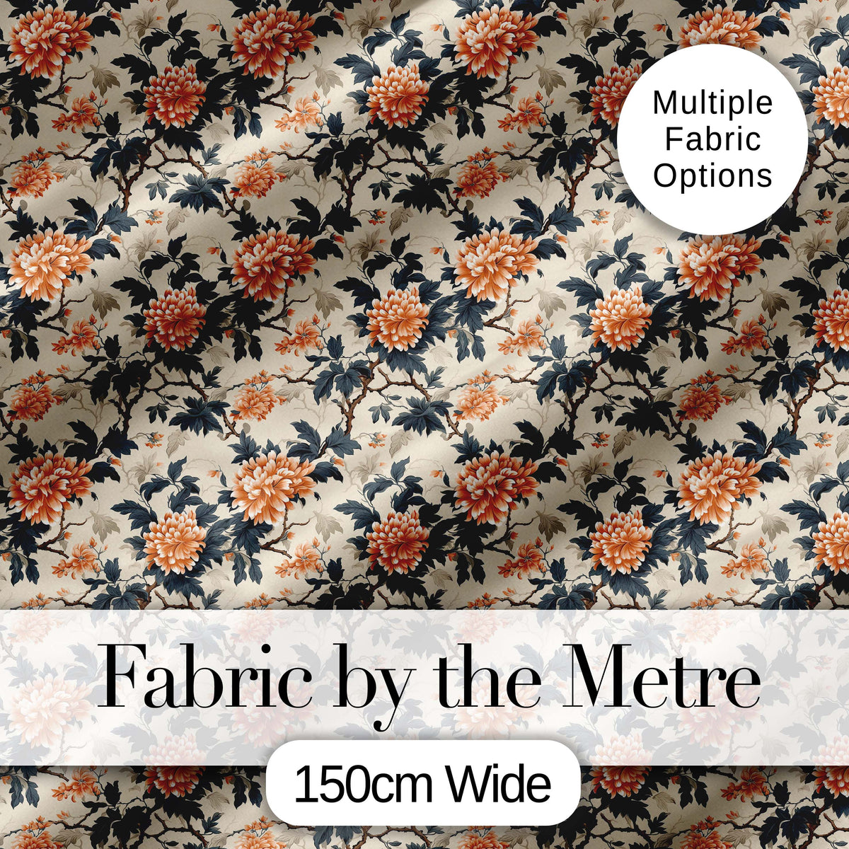 Orange Blue Peony Floral Vintage Botanical Seamless Pattern Lovely  Digital Print Material by the Metre UK Sewing Quilting Textile