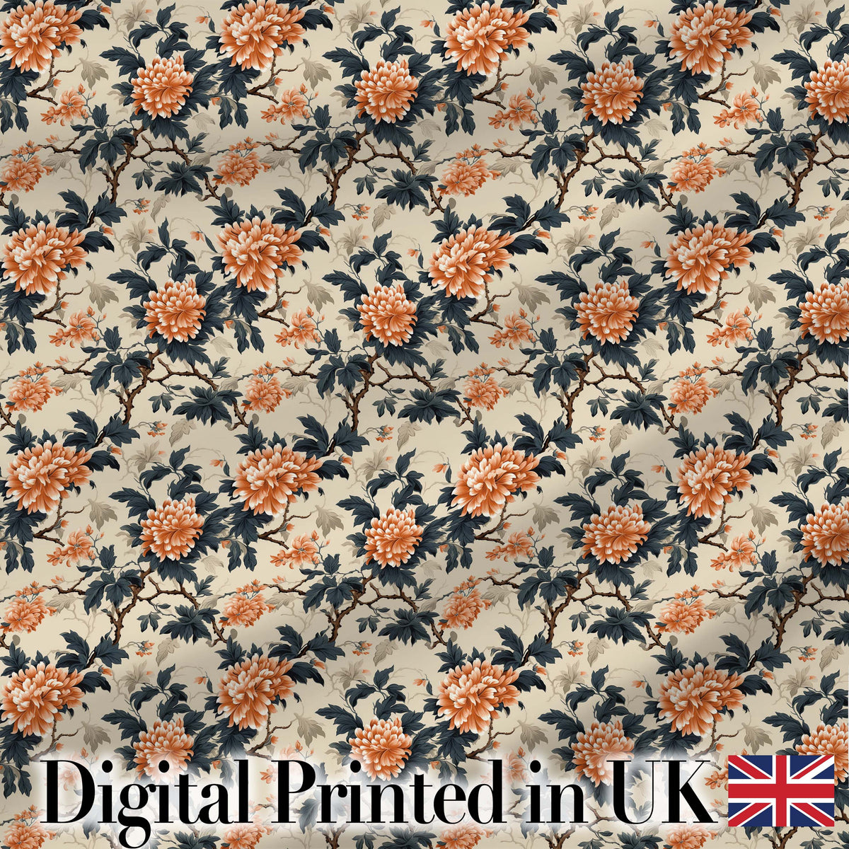 Orange Blue Peony Floral Vintage Botanical Seamless Pattern Lovely  Digital Print Material by the Metre UK Sewing Quilting Textile