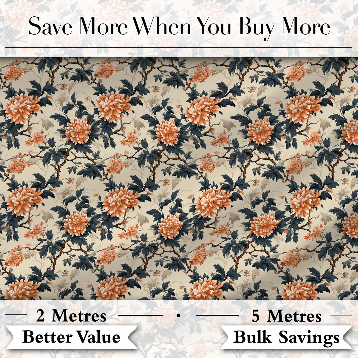 Orange Blue Peony Floral Vintage Botanical Seamless Pattern Lovely  Digital Print Material by the Metre UK Sewing Quilting Textile