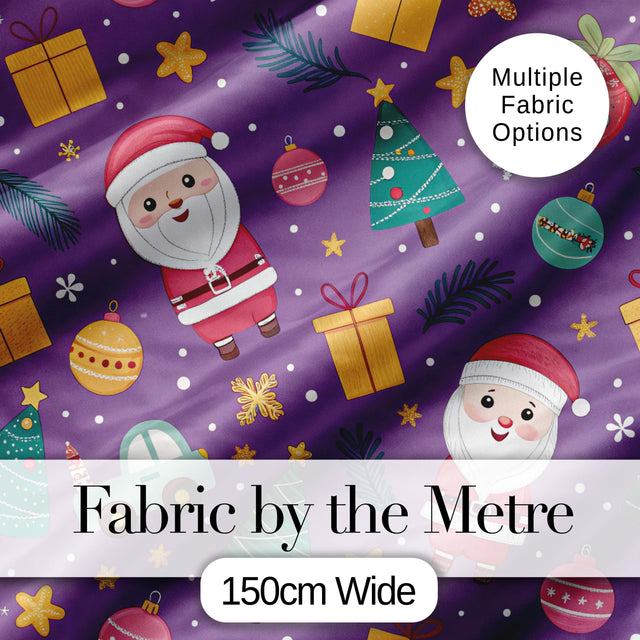 Blue Background Cute Santa Christmas Seamless Pattern Lovely  Digital Print Material by the Metre UK Sewing Quilting Textile