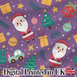 Blue Background Cute Santa Christmas Seamless Pattern Lovely  Digital Print Material by the Metre UK Sewing Quilting Textile