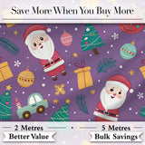 Blue Background Cute Santa Christmas Seamless Pattern Lovely  Digital Print Material by the Metre UK Sewing Quilting Textile