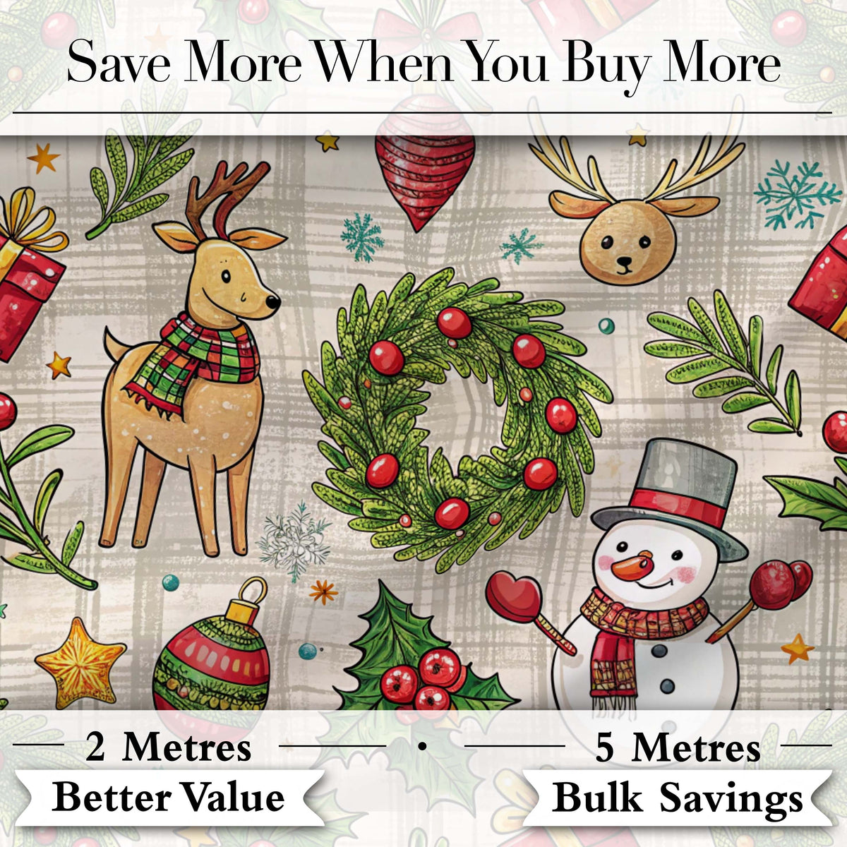 Red Festive Christmas Tree Reindeer Snowman Seamless Pattern Lovely  Digital Print Material by the Metre UK Sewing Quilting Textile