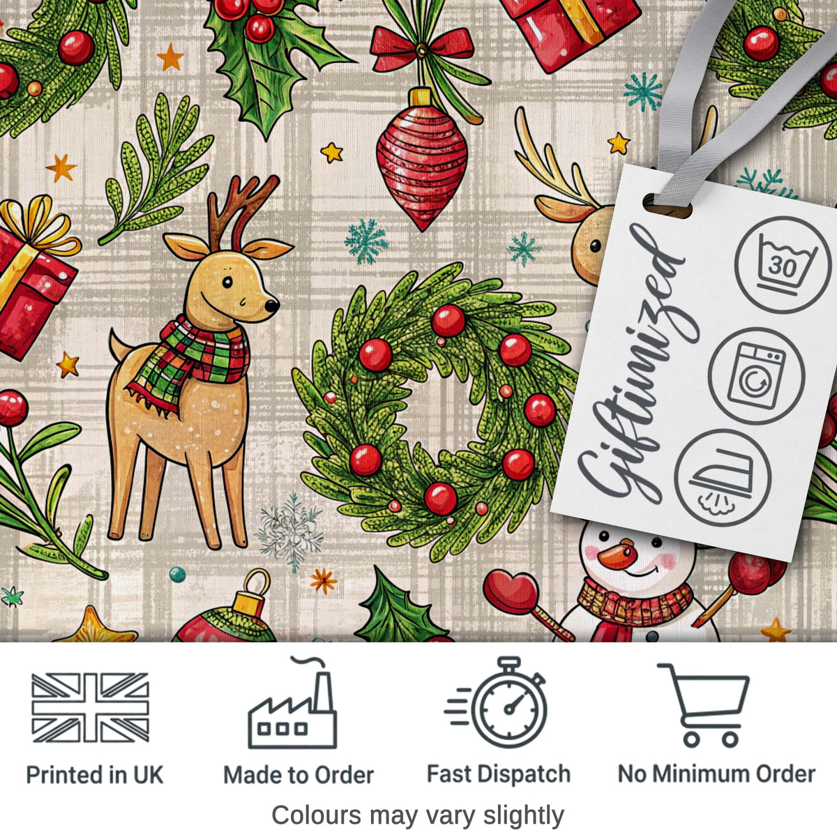 Red Festive Christmas Tree Reindeer Snowman Seamless Pattern Lovely  Digital Print Material by the Metre UK Sewing Quilting Textile