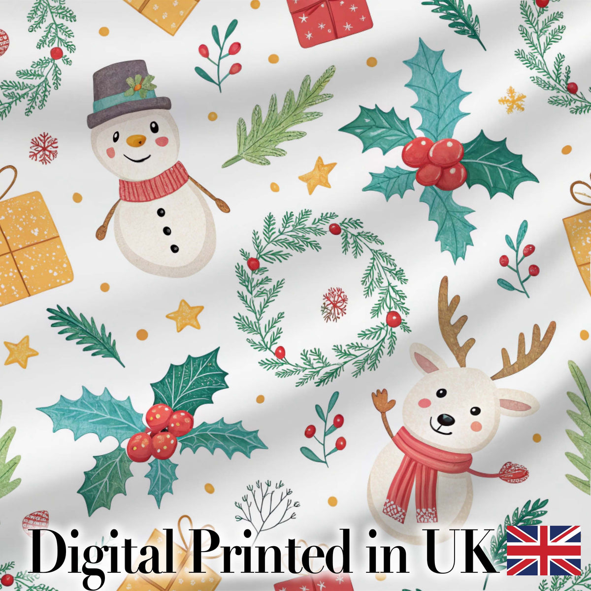 Cute Santa Gifts Christmas Tree Blue Festive Seamless Pattern Lovely  Digital Print Material by the Metre UK Sewing Quilting Textile