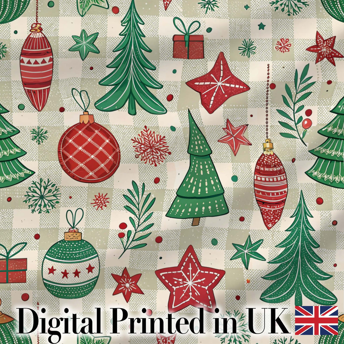 Red Reindeer Christmas Ornaments Festive Seamless Pattern Lovely  Digital Print Material by the Metre UK Sewing Quilting Textile