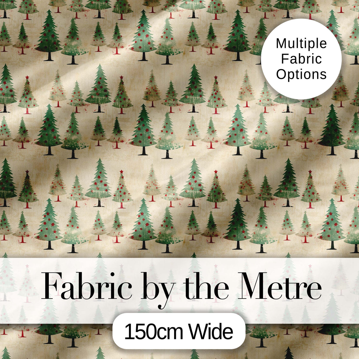 Watercolor Christmas Tree Green Orange Forest Seamless Pattern  Digital Print Material by the Metre UK Sewing Quilting Textile
