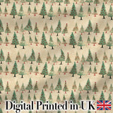 Watercolor Christmas Tree Green Orange Forest Seamless Pattern  Digital Print Material by the Metre UK Sewing Quilting Textile