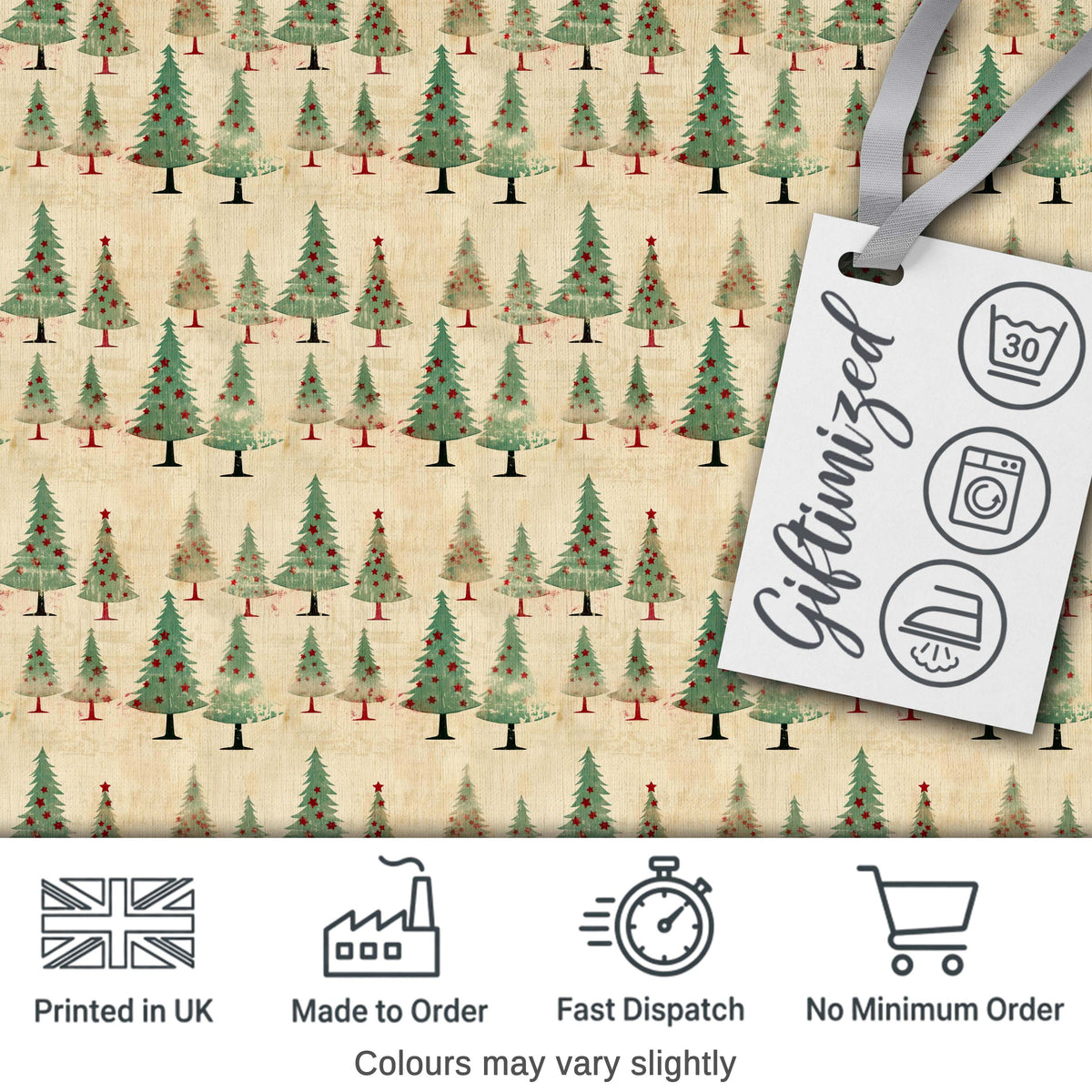 Watercolor Christmas Tree Green Orange Forest Seamless Pattern  Digital Print Material by the Metre UK Sewing Quilting Textile